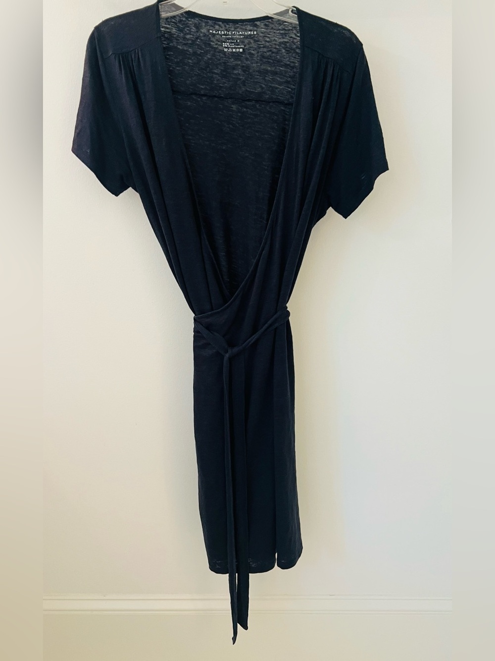 Majestic Filatures Navy Blue Deluxe Teeshirt Linen Wrap‎ Dress
